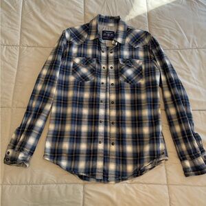 American Eagle Outfitters Navy and White Plaid Shirt